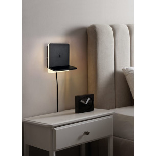 Fairfield LED matte black modern wall lamp with usb shelf and inductive charging Trio