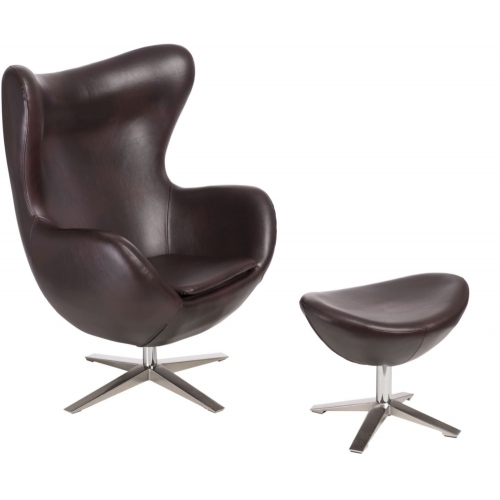 Jajo Eco-Leather dark brown swivel armchair with footrest D2.Design