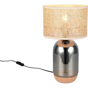 Tara 25cm H43cm chrome table lamp on glass base with woven shade Trio