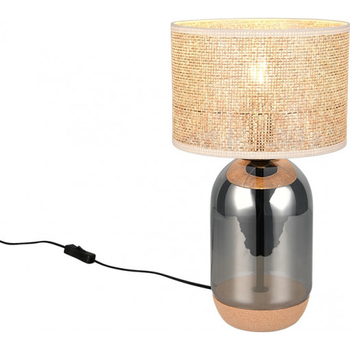 Lampa stołowa na szklanej podstawie z plecionym kloszem Tara 25cm H43cm chrom Trio