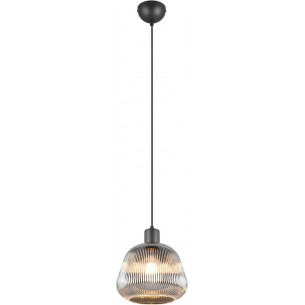 Lampa wisząca szklana ryflowana Tarifa 22cm chromowany szary / czarny Trio