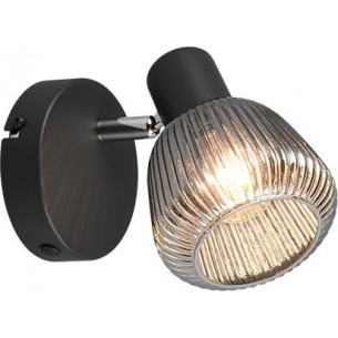 Tarifa chrome grey&amp;black glass wall lamp with fluted shade Trio