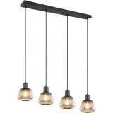 Lampa wisząca szklana ryflowana na listwie Tarifa IV 90cm chromowany szary / czarny Trio