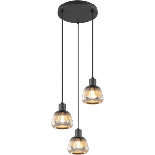 Lampa wisząca szklana ryflowana Tarifa III 37cm chromowany szary / czarny Trio