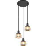 Tarifa III 37cm chrome grey&amp;black grooved glass pendant lamp Trio