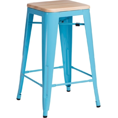 Paris Wood 65 natural&amp;blue industrial bar stool D2.Design