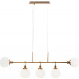 Lampa wisząca podłużna 5 szklanych kul Erich 120cm opal / mosiądz Maytoni