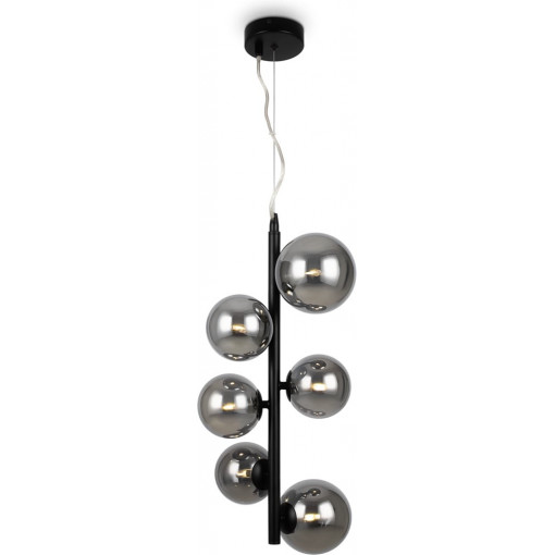 Lampa wisząca pionowa 6 szklanych kul Dallas 29cm szkło dymione / czarny Maytoni