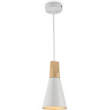 Lampa wisząca skandynawska stożek z drewnem Bicones 14cm biała Maytoni