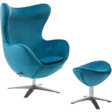 Jajo Velvet blue swivel armchair with footrest D2.Design
