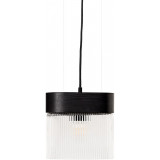 Lampa wisząca drewniana z ryflowanym klosze Flumina 20,5cm czarna Ummo