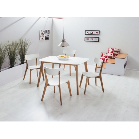 Stylowe Krzesło drewniane skandynawskie Mosso Białe Signal do jadalni.