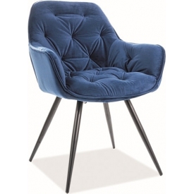 Cherry Velvet navy blue quilted chair with armrests Signal