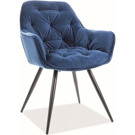 Cherry Velvet navy blue quilted chair with armrests Signal
