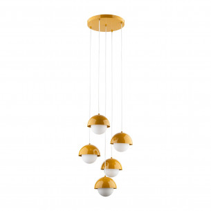 Lampa wisząca 5 punktowa ze szklanymi kulami Bono Ochra 32cm żółty / biały TK Lighting 2