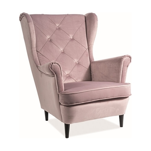 Lady pink velvet quilted upholstered armchair Signal