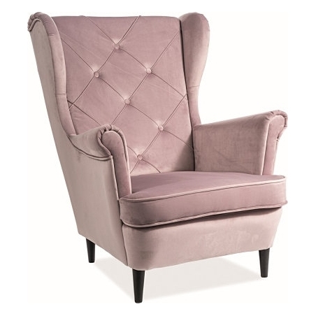 Lady pink velvet quilted upholstered armchair Signal