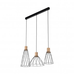 Lampa wisząca druciana potrójna na listwie Modesto Wood 82cm czarny / sosna TK Lighting