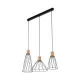 Lampa wisząca druciana potrójna na listwie Modesto Wood 82cm czarny / sosna TK Lighting