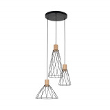 Lampa wisząca druciana potrójna Modesto Wood 50cm czarny / sosna TK Lighting