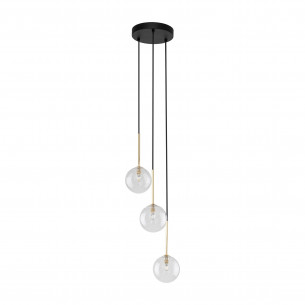 Lampa wisząca / żyrandol szklany 3 kule Nilos 25cm przeźroczysty / złoty / czarny TK Lighting