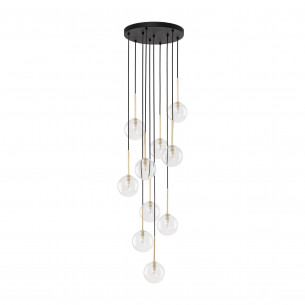 Lampa wisząca / żyrandol szklany 10 kul Nilos 42cm przeźroczysty / złoty / czarny TK Lighting