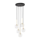 Lampa wisząca / żyrandol szklany 5 kul Nilos 35cm przeźroczysty / złoty / czarny TK Lighting