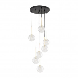 Lampa wisząca / żyrandol szklany 7 kul Nilos 37cm przeźroczysty / złoty / czarny TK Lighting