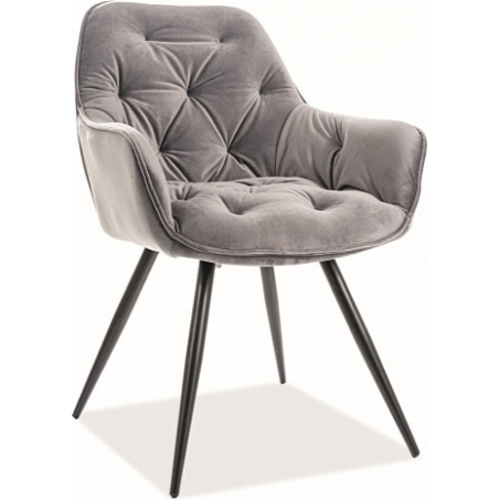 Cherry Velvet grey quilted chair with armrests Signal