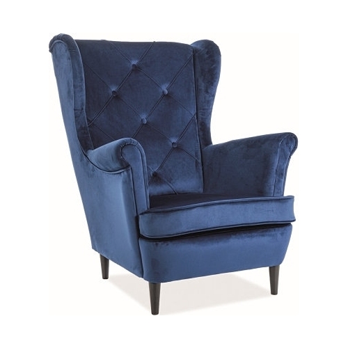 Lady navy blue velvet quilted upholstered armchair Signal