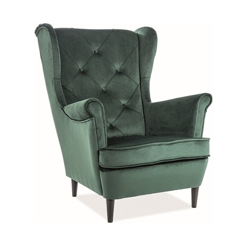 Lady green velvet quilted upholstered armchair Signal