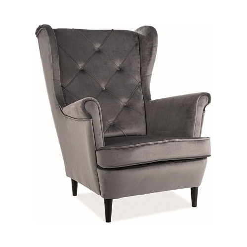 Lady grey velvet quilted upholstered armchair Signal