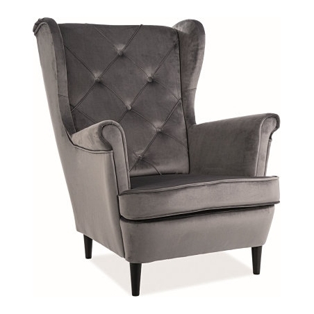 Lady grey velvet quilted upholstered armchair Signal