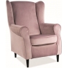 Designerski Fotel "uszak" tapicerowany Baron Velvet Różowy Signal do salonu i sypialni.