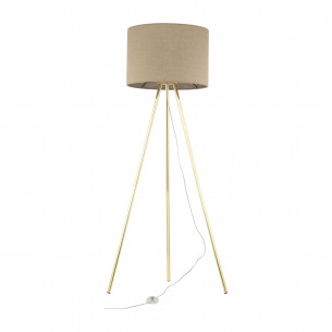 Lampa na złotym trójnogu z lnianym abażurem Umberto 160cm TK Lighting