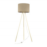 Lampa na złotym trójnogu z lnianym abażurem Umberto 160cm TK Lighting