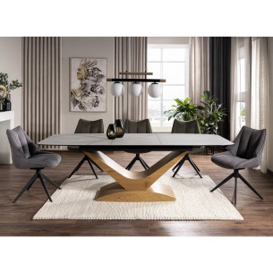 Stół rozkładany nowoczesny Dolce 180-240x95cm biały marmur / dąb Signal