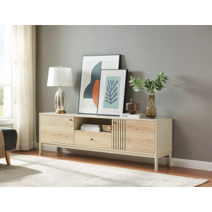 Szafka rtv na nóżkach Frost 180x40cm off white / dąb alpejski Signal