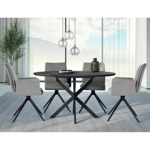 Stół okrągły rozkładany Gaston Ceramic 100cm czarny efekt marmuru / czarny mat Signal