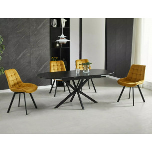 Stół owalny rozkładany Gaston Ceramic 140cm czarny efekt marmuru / czarny mat Signal