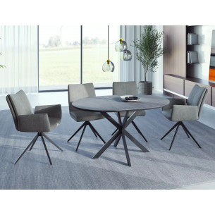 Stół okrągły rozkładany Gaston Ceramic 100cm szary efekt marmuru / czarny mat Signal