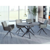 Stół okrągły rozkładany Gaston Ceramic 100cm szary efekt marmuru / czarny mat Signal
