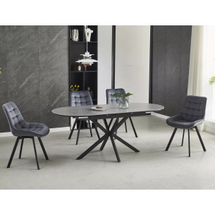 Stół owalny rozkładany Gaston Ceramic szary efekt marmuru 140cm / czarny mat Signal