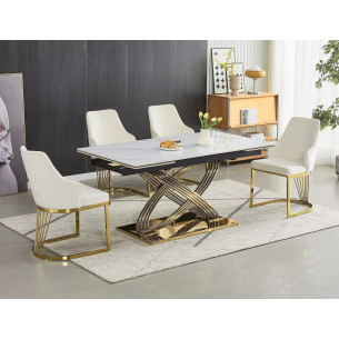Stół ceramiczny rozkładany Hermes 160-240x90cm biały efekt marmuru / złoty Signal