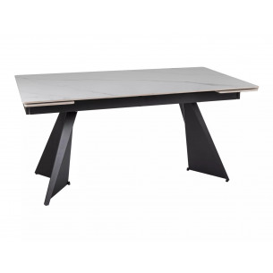 Stół rozkładany ceramiczny Laconi 160-220x90cm biały mat efekt marmuru / czarny Signal