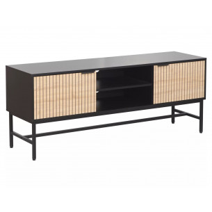 Szafka rtv na nóżkach z ryflowanymi frontami Mago 150x60cm czarny / dąb Signal 2