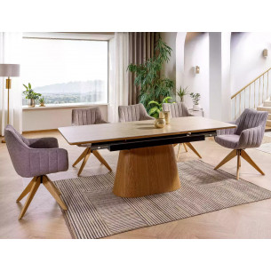 Stół rozkładany na jednej nodze Monaco 160-200x90cm travertine beż mat / dąb Signal