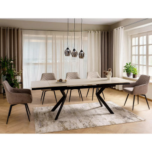 Stół rozkładany ceramiczny Norton 160-240x90cm travertine beżowy / czarny mat Signal