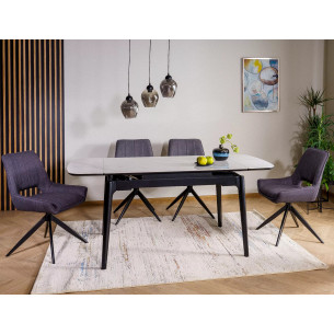Stół ceramiczny rozkładany Sento 120-180x80cm biały efekt marmuru / czarny Signal