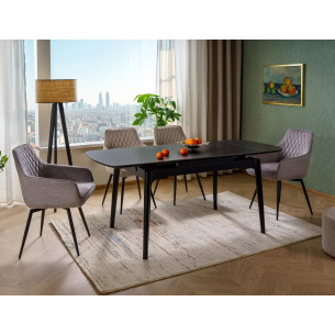 Stół ceramiczny rozkładany Sento 120-180x80cm czarny efekt marmuru / czarny Signal